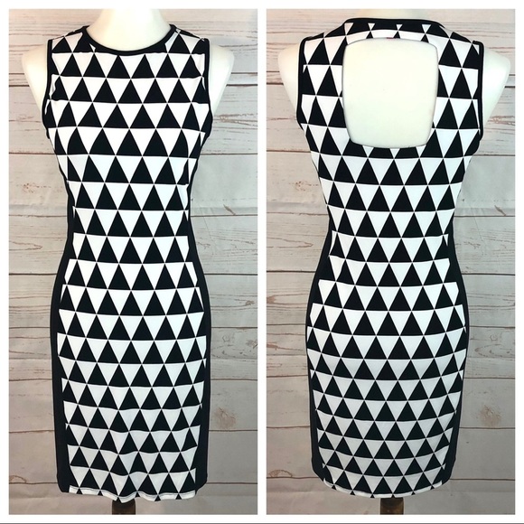 Vince Camuto Harlequin Geometric Pyramid Triangle Cutout Stretch Jersey Dress - Picture 1 of 9